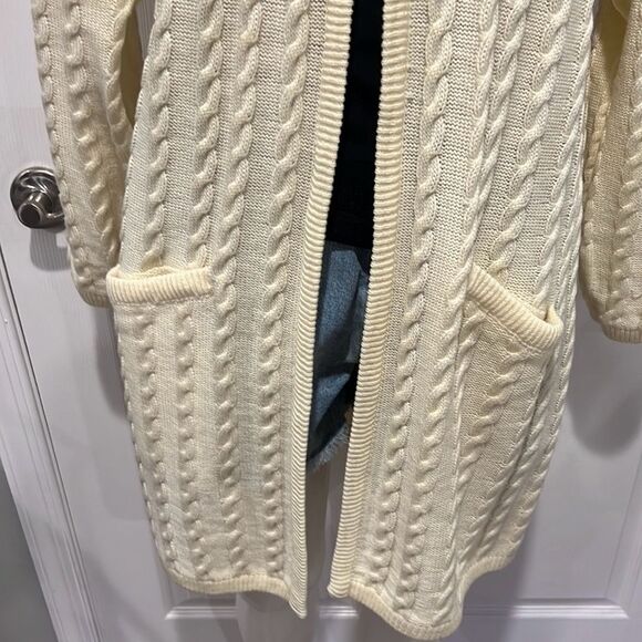 Karen Scott vintage cream open front cable knit cardigan size Medium - Picture 3 of 7